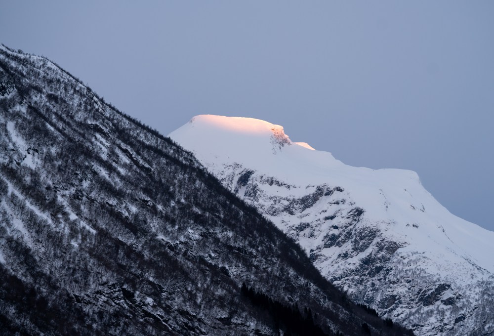 Norway Mountain: last light touches the peak
