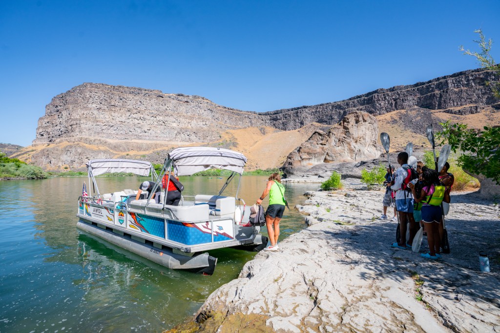 Boat at Pillar Falls in the Snake River Twin Falls, Idaho 