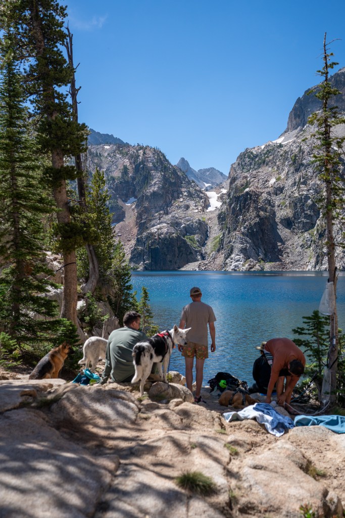 Group hiking at Goat Lake in the Sawtooths near Stanley Idaho. Earth to Sarah Photos image. 
